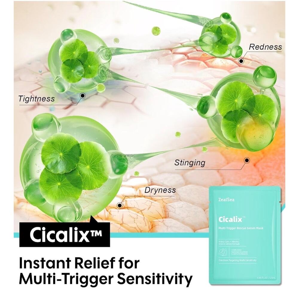 ZealSea Cicalix Rescue Serum Sheet Masks 10 Pack Hydrating & Soothing - Picture 5 of 8